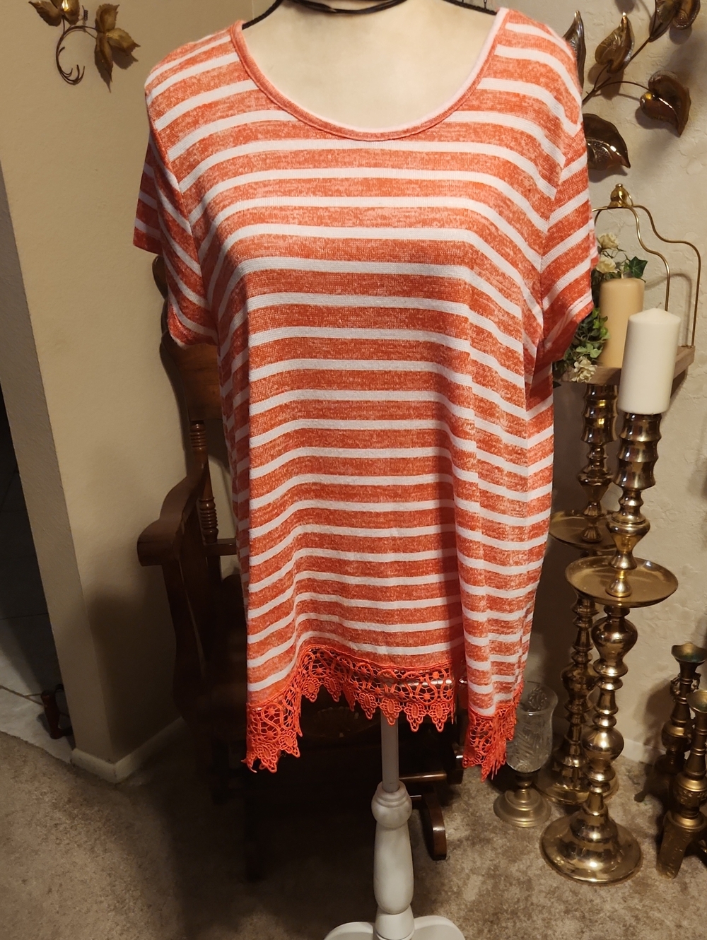just be Orange and White Striped Crochet-Hem Tunic